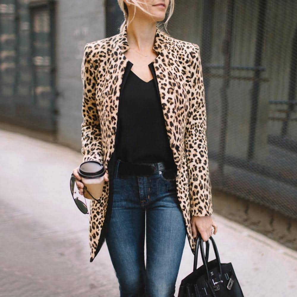 Blazer Long Animal Print Leopard